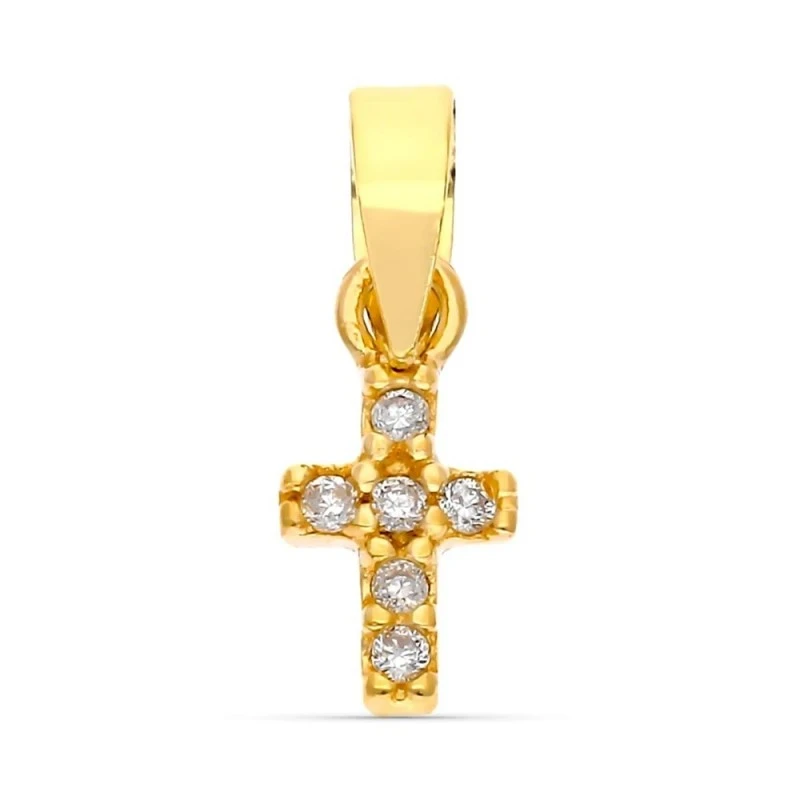 Cruz Colgante Oro 9k niña 6 mm. combinada 6 diamantes 0.005ct.