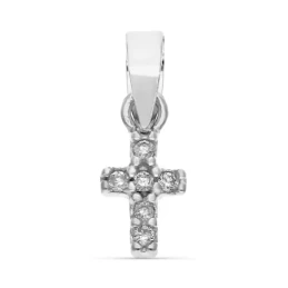 Cruz Colgante Oro Blanco 9k niña 6 mm. combinada 6 diamantes 0.005ct.