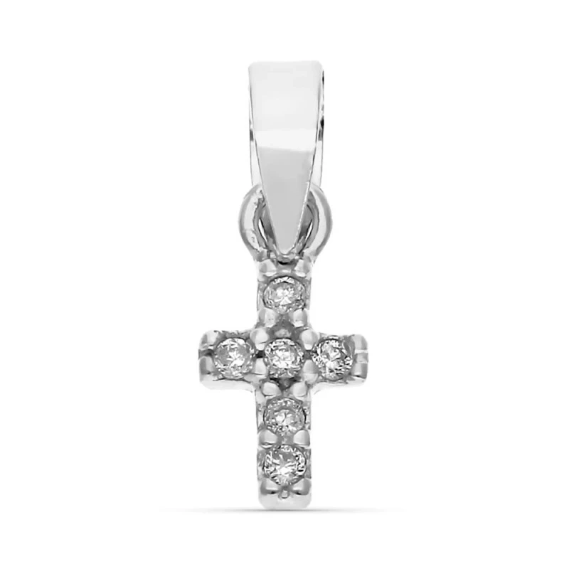 Cruz Colgante Oro Blanco 9k niña 6 mm. combinada 6 diamantes 0.005ct.