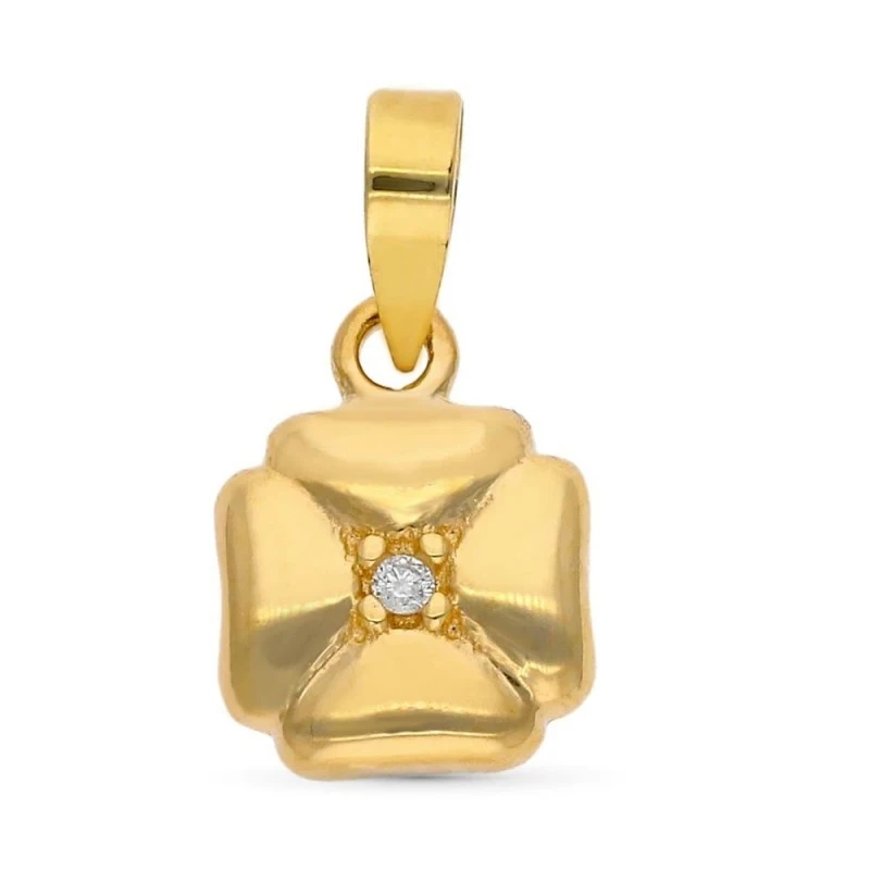 Colgante Oro 9k forma trébol 8 mm. diamante 0.008ct. centro