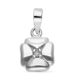 Colgante Oro Blanco 9k forma trébol 8 mm. diamante 0.008ct. centro