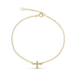 Pulsera Oro 9k 16 cm. Cruz centro combinada 6 diamantes 0.008ct.