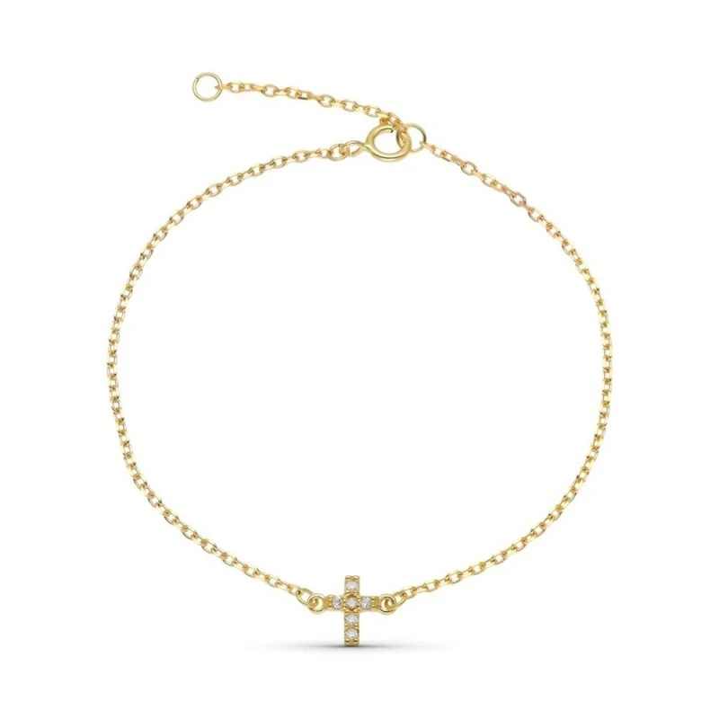 Pulsera Oro 9k 16 cm. Cruz centro combinada 6 diamantes 0.008ct.