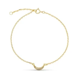 Pulsera Oro 9k 16 cm. luna centro combinada 5 diamantes 0.006ct.
