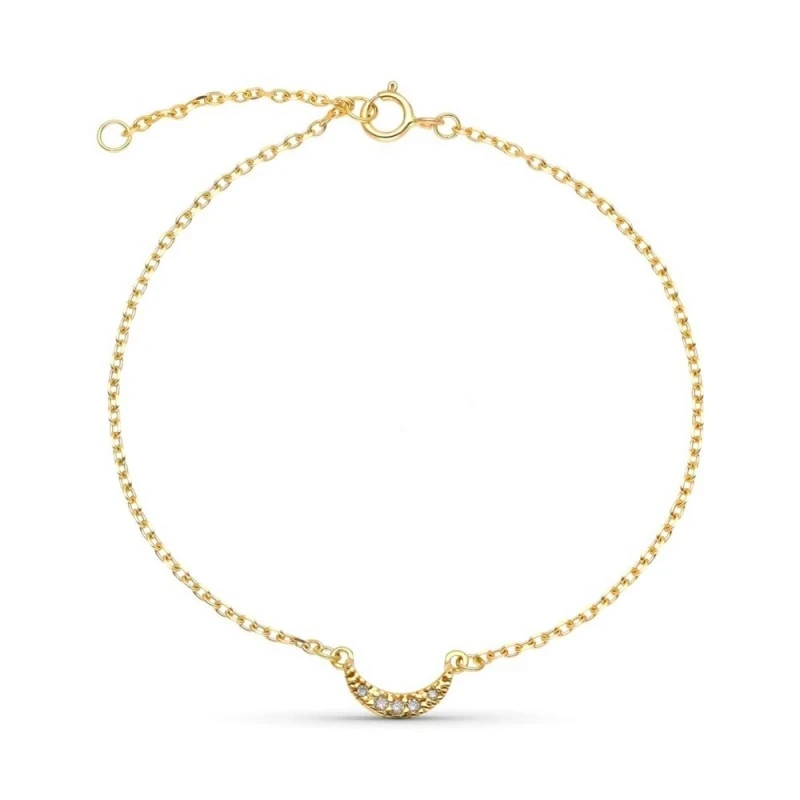 Pulsera Oro 9k 16 cm. luna centro combinada 5 diamantes 0.006ct.