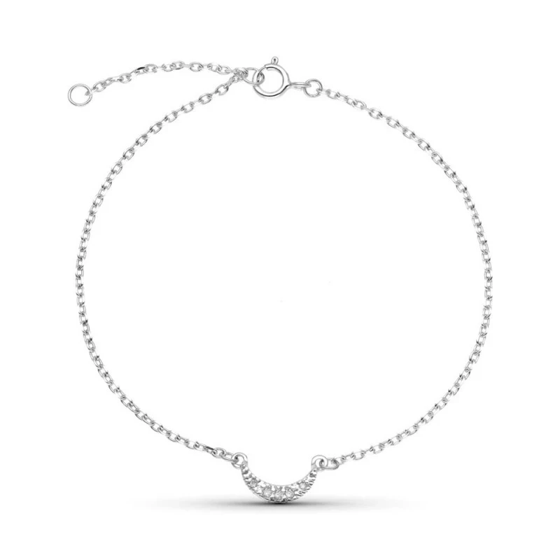 Pulsera Oro Blanco 9k 16 cm. luna centro combinada 5 diamantes 0.006c