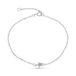 Pulsera Oro Blanco 9k 16 cm. estrella centro combinada 6 diamantes 0.