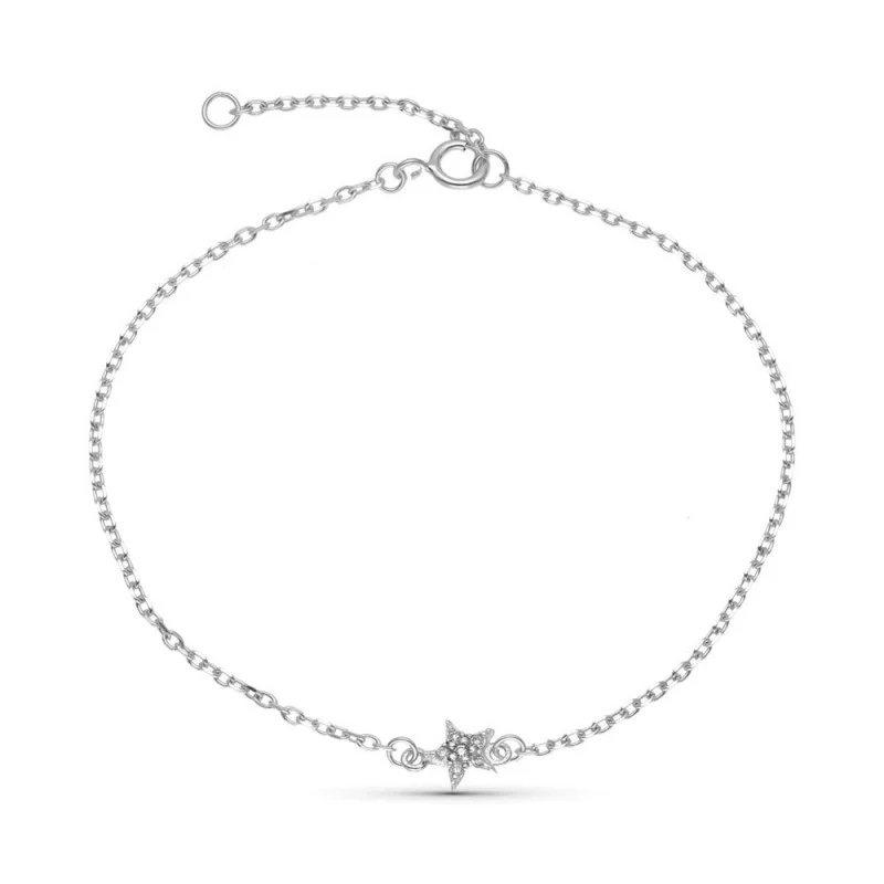 Pulsera Oro Blanco 9k 16 cm. estrella centro combinada 6 diamantes 0.