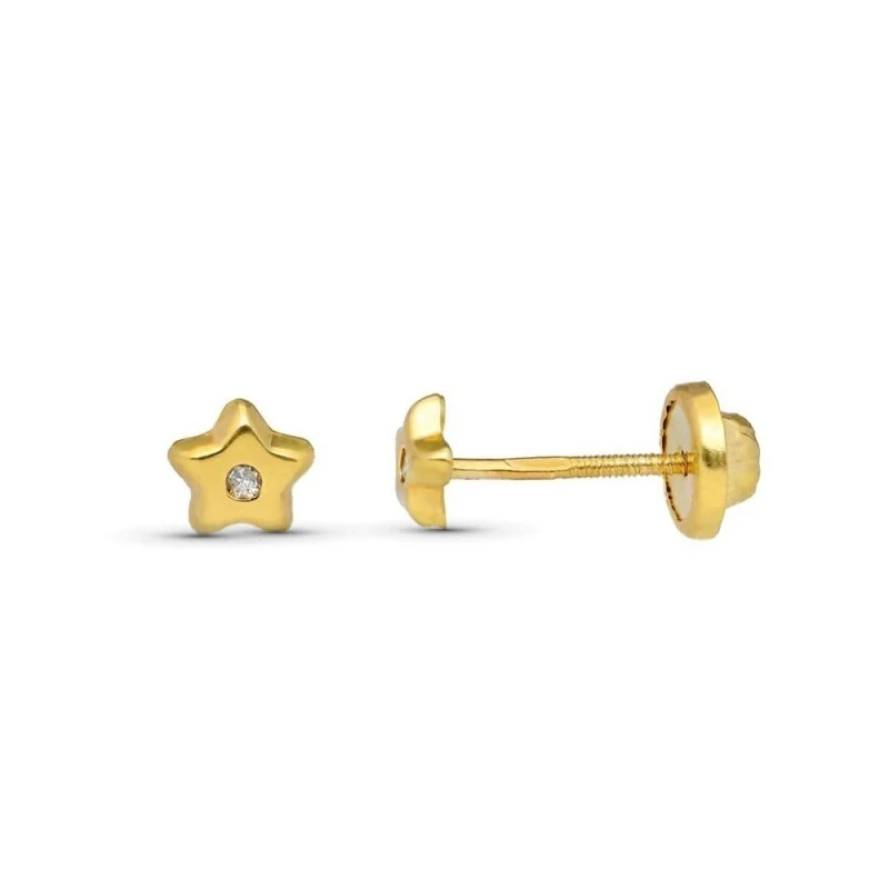 Pendientes Oro 9k niña forma estrella diamante centro 0.01ct.