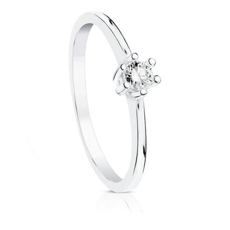 Sortija Solitario Oro Blanco 18k mujer diamante 0.10ct. talla brillan
