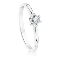 Sortija Solitario Oro Blanco 18k mujer diamante 0.15ct. talla brillan