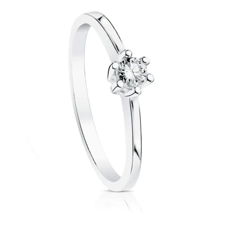 Sortija Solitario Oro Blanco 18k mujer diamante 0.15ct. talla brillan