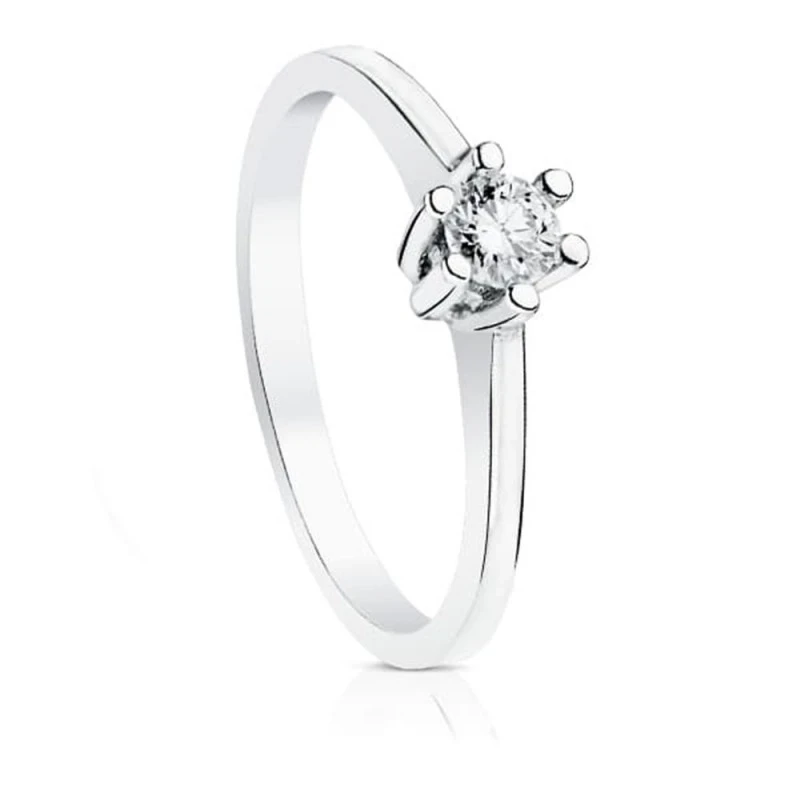 Sortija Solitario Oro Blanco 18k mujer diamante 0.2ct. brillante cabe