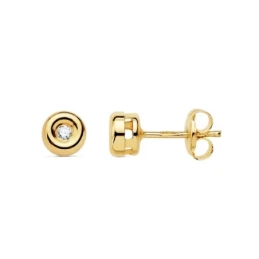 Pendientes Oro 18k chatón 5.5 mm. diamante centro 0.02ct.