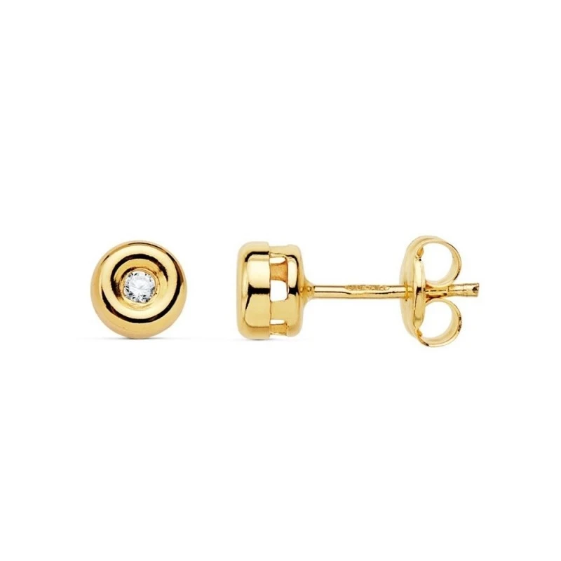 Pendientes Oro 18k chatón 5.5 mm. diamante centro 0.02ct.