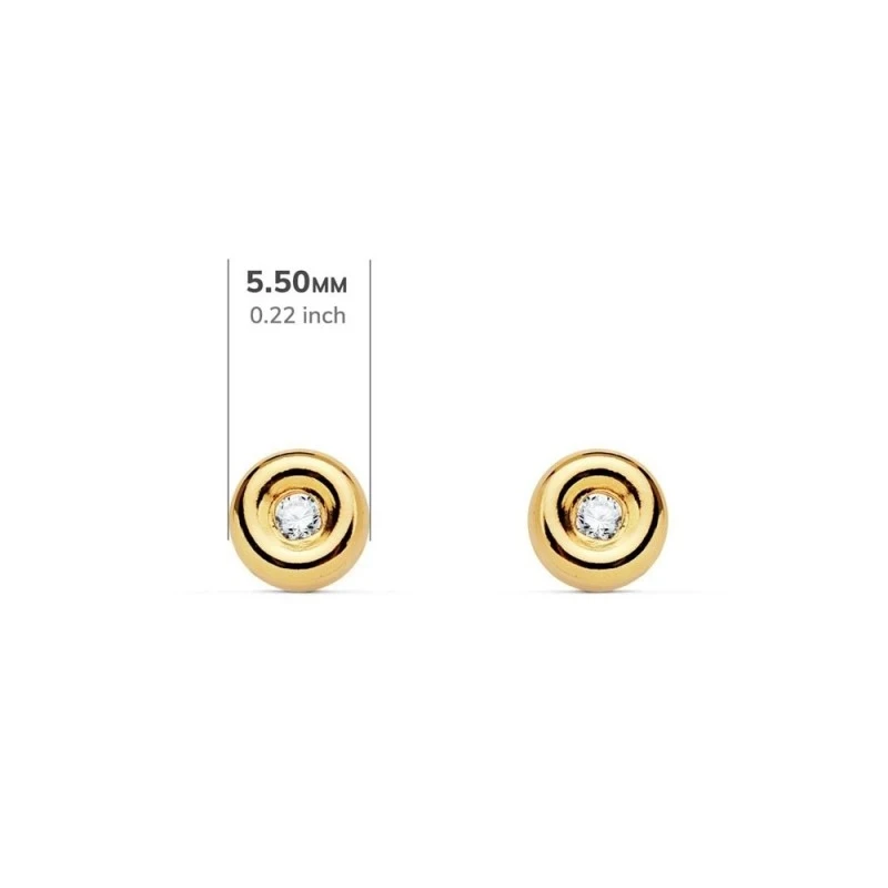 Pendientes Oro 18k chatón 5.5 mm. diamante centro 0.02ct.