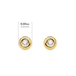 Pendientes Oro 18k chatón 6 mm. diamante centro 0.07ct.
