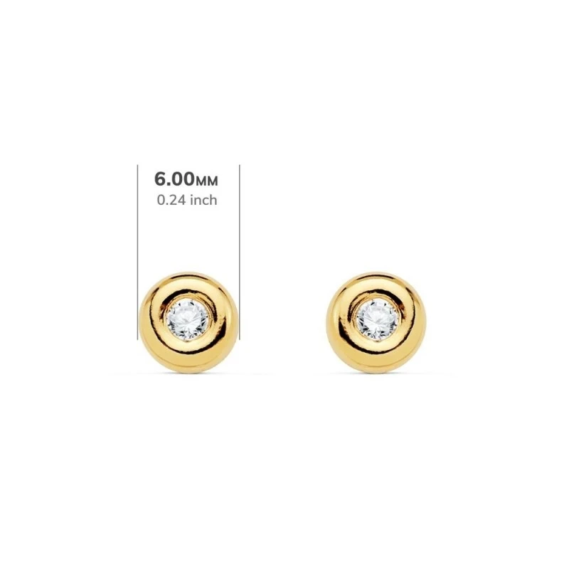 Pendientes Oro 18k chatón 6 mm. diamante centro 0.07ct.