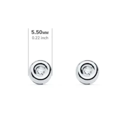 Pendientes Oro Blanco 18k chatón 5.5 mm. diamante centro 0.02ct.