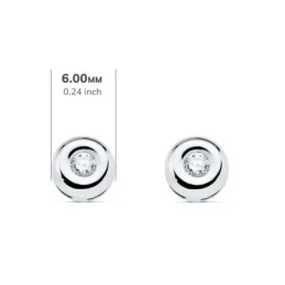 Pendientes Oro Blanco 18k chatón 6 mm. diamante centro 0.05ct.