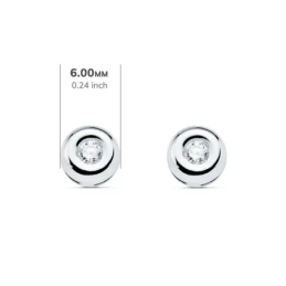 Pendientes Oro Blanco 18k chatón 6 mm. diamante centro 0.07ct.