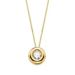 Gargantilla Oro 18k mujer 42 cm.colgante chatón diamante centro 0.15c