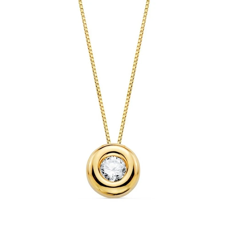 Gargantilla Oro 18k mujer 42 cm.colgante chatón diamante centro 0.15c