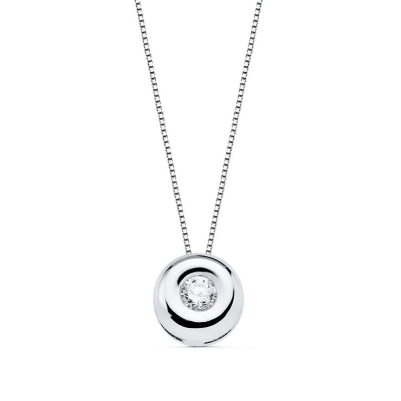 Gargantilla Oro Blanco 18k mujer 42 cm.colgante chatón diamante centr