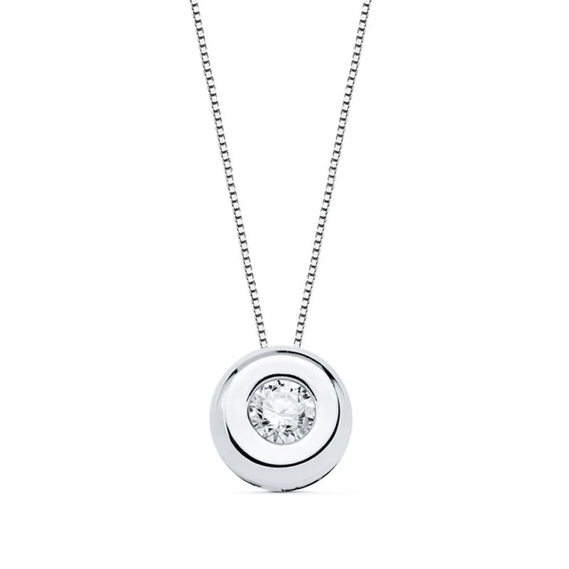 Gargantilla Oro Blanco 18k mujer 42 cm.colgante chatón 6.5 mm. diaman