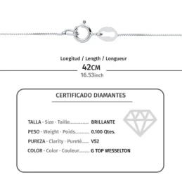 Gargantilla Oro Blanco 18k mujer 42 cm.colgante chatón 6.5 mm. diaman