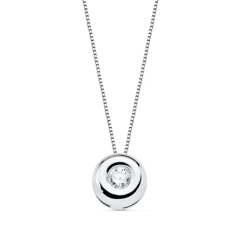 Gargantilla Oro Blanco 18k mujer 42 cm.colgante chatón diamante centr