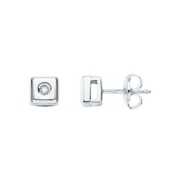 Pendientes Oro Blanco 18k forma cuadrada diamante centro 0.02ct.