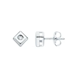 Pendientes Oro Blanco 18k forma cuadrada diamante centro 0.02ct.