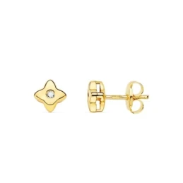 Pendientes Oro 18k niña 5 mm. forma estrella diamante centro 0.015ct.