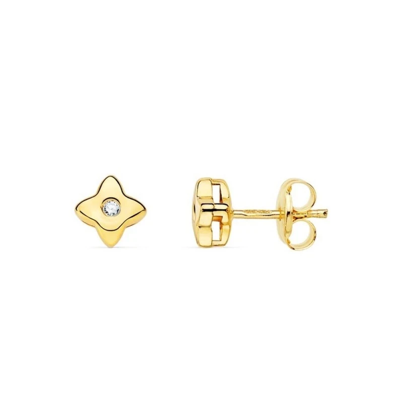 Pendientes Oro 18k niña 5 mm. forma estrella diamante centro 0.015ct.