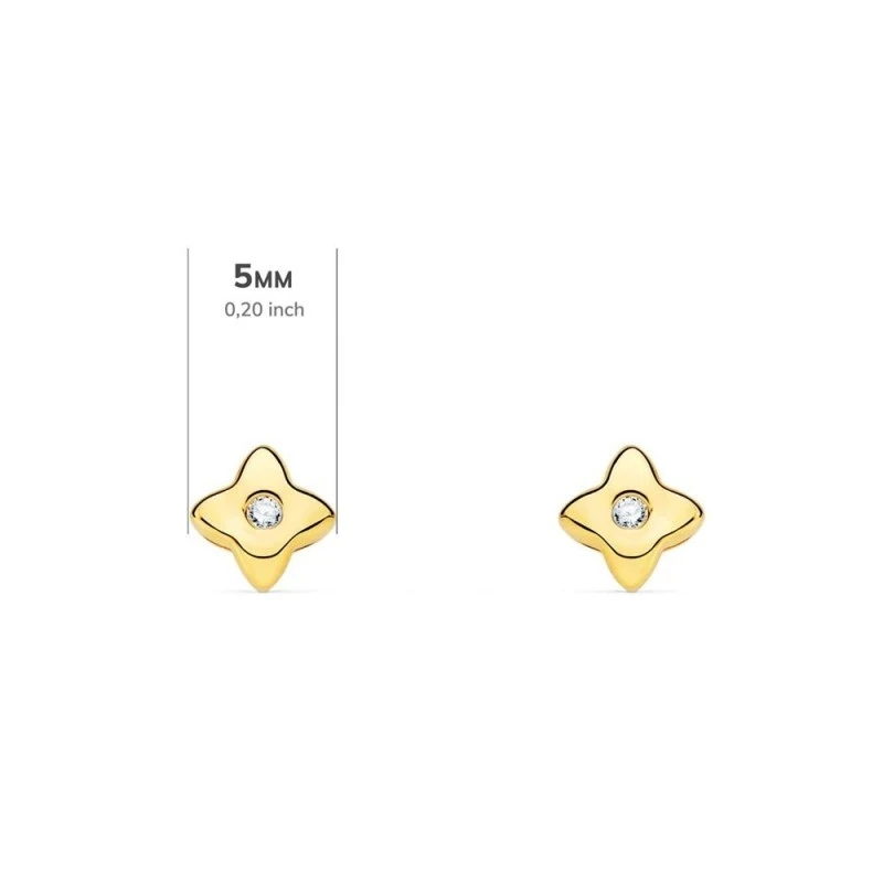 Pendientes Oro 18k niña 5 mm. forma estrella diamante centro 0.015ct.