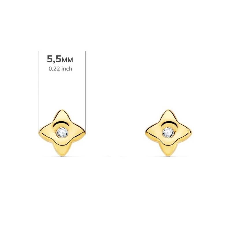 Pendientes Oro 18k niña 5.5 mm. forma estrella diamante centro 0.020c