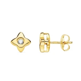 Pendientes Oro 18k niña 6 mm. forma estrella diamante centro 0.050ct.