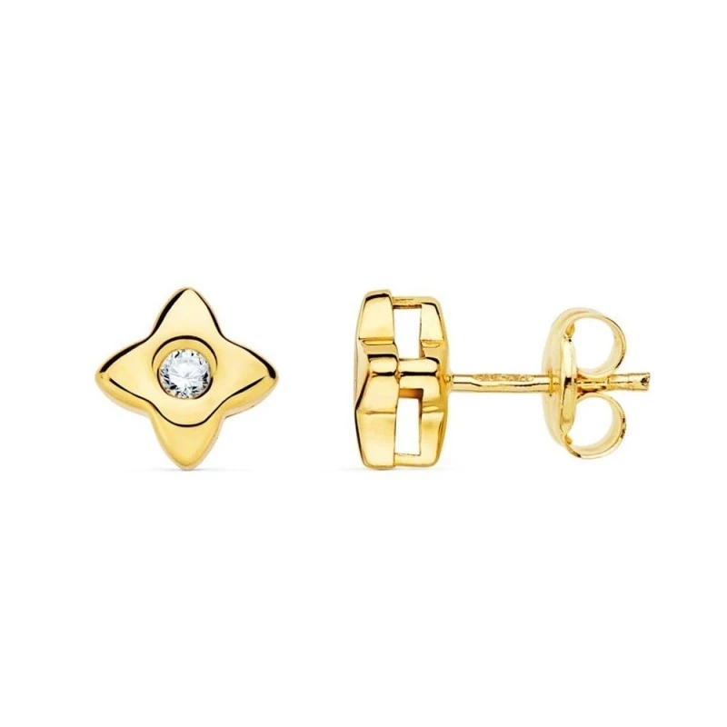 Pendientes Oro 18k niña 6 mm. forma estrella diamante centro 0.050ct.