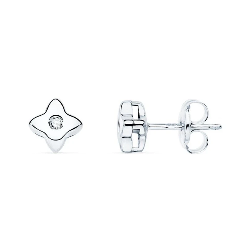 Pendientes Oro Blanco 18k niña 5 mm. forma estrella diamante centro 0