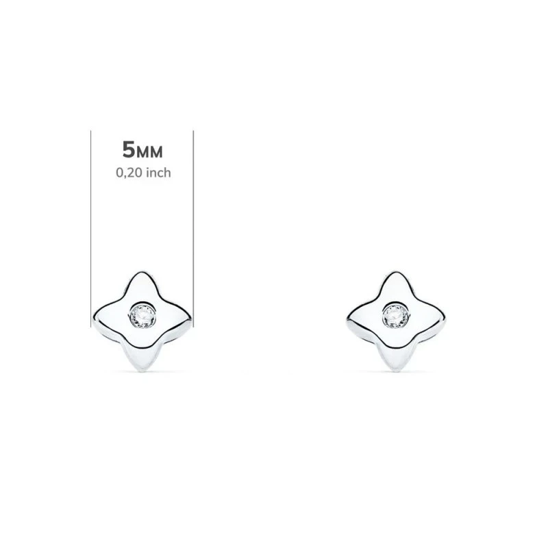 Pendientes Oro Blanco 18k niña 5 mm. forma estrella diamante centro 0