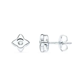 Pendientes Oro Blanco 18k niña 5.5 mm. forma estrella diamante centro