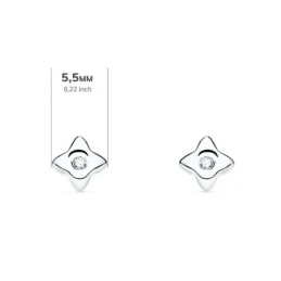 Pendientes Oro Blanco 18k niña 5.5 mm. forma estrella diamante centro