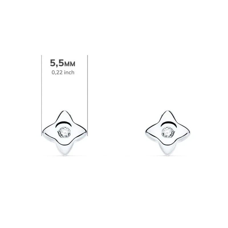 Pendientes Oro Blanco 18k niña 5.5 mm. forma estrella diamante centro
