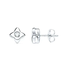 Pendientes Oro Blanco 18k niña 6 mm. forma estrella diamante centro 0