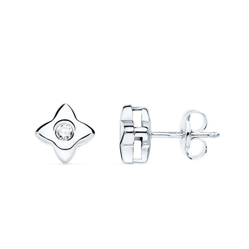 Pendientes Oro Blanco 18k niña 6 mm. forma estrella diamante centro 0