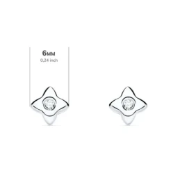 Pendientes Oro Blanco 18k niña 6 mm. forma estrella diamante centro 0