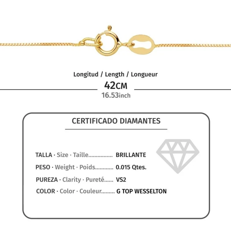 Gargantilla Oro 18k mujer 42 cm.colgante estrella 5 mm. diamante cent