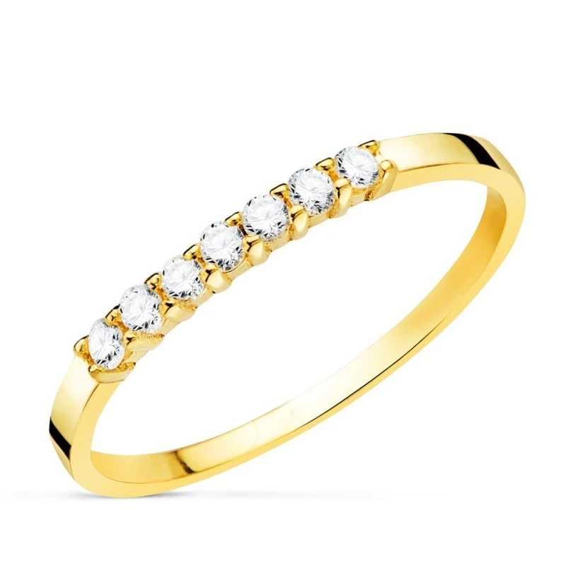 Sortija Oro 18k lisa combinada centro 7 diamantes 0.022ct.