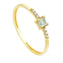 Sortija Oro 18k aguamarina 3 mm. centro combinada 6 diamantes 0.005ct